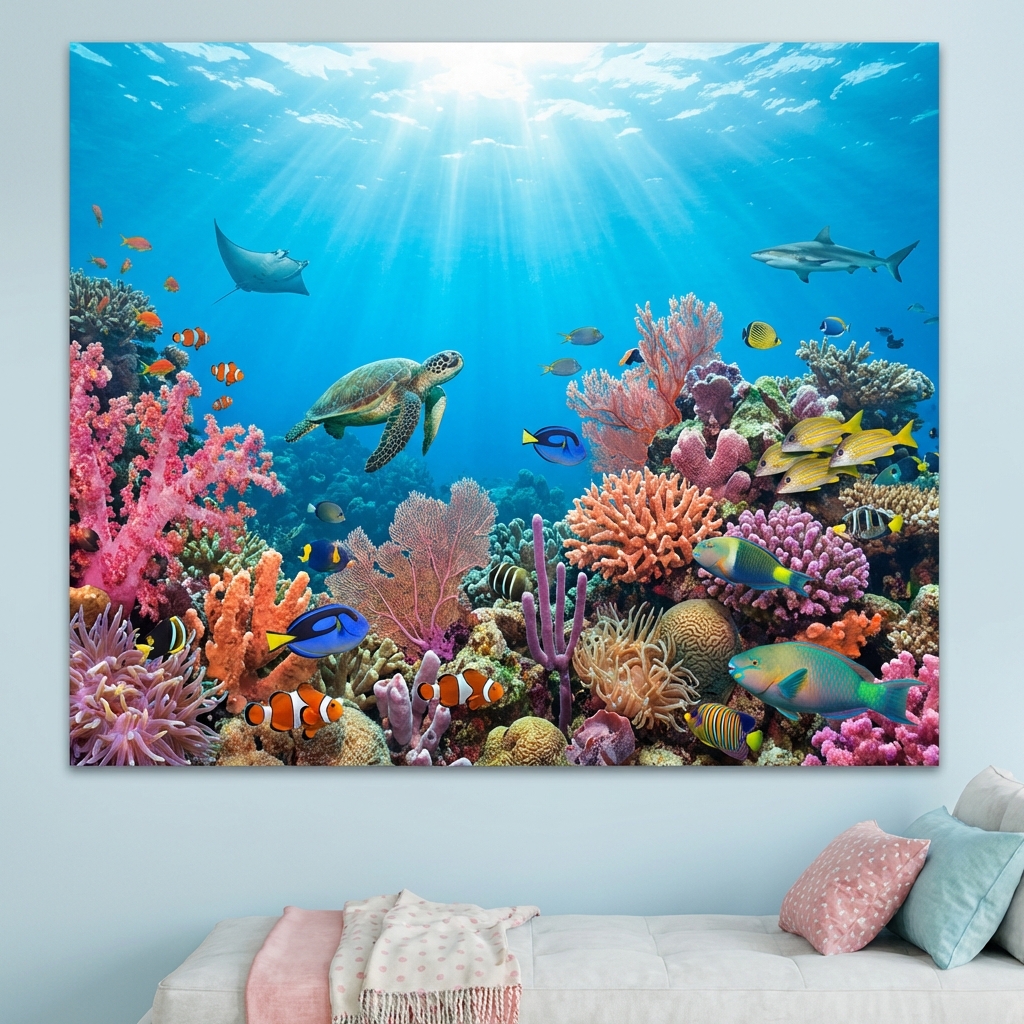 AI-generated underwater scene with coral reef